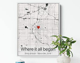 Anniversary gift for women, Anniversary gift for wife, Anniversary gift for couple, Custom anniversary gift, Map Print, Framed Canvas Map