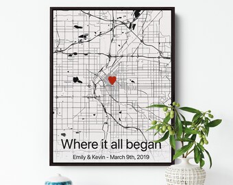 Anniversary gift for wife, Anniversary gift for women, Anniversary gift for couple, Custom anniversary gift, Map Print, Framed Canvas Map
