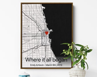 Floater Frame Canvas Print Map, Personalized map print, Custom city map canvas, Wall art home decor, Map poster print, Coordinates map print