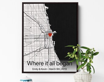 Engagement Map Print Gift, Engagement Gift for Couple, Gift for Couple, Custom Map Print, Engagement Canvas Print, Gift for Bride or Groom