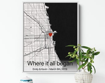 Custom Map Art Print, Wedding or Engagement Couples Gift, Personalized Anniversary Gifts for Parent, Anniversary Gift for Wife, Gift for Him