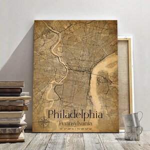 Philadelphia City Map Print, Philadelphia Pennsylvania Map Poster, USA City Map, Map of Philadelphia, Framed Canvas Print Map Vintage Art