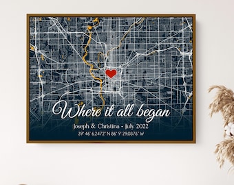 Custom street map, Coordinates map, Personalized map, Where it All Began Map, Couple anniversary gift, Wedding gift, Valentines Day Gift Map