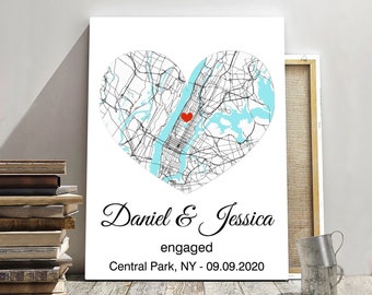 Engagement gifts, Newly Engaged Gift, Engagement gift for couple, Gift for fiancé, Engagement location map print, Framed map print or canvas