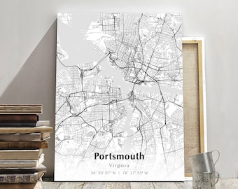 Portsmouth City Map Print, Portsmouth Virginia Map Poster, USA City Street Map, Map of Portsmouth, Modern City Map, Portsmouth Map Print
