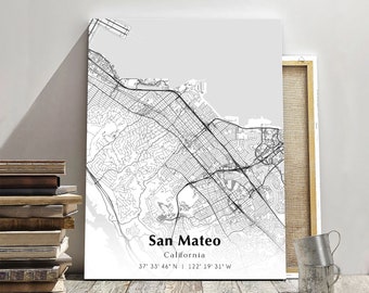 San Mateo City Map Print, San Mateo California Map Poster, USA City Street Map, Map of San Mateo, Modern City Map, San Mateo Wall Art