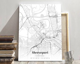 Shreveport City Map Print, Shreveport Louisiana Map Poster, USA City Street Map, Map of Shreveport, Modern City Map, Shreveport Decor Print