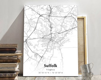 Impresión del mapa de la ciudad de Suffolk, póster del mapa de Suffolk, Virginia, mapa de calles de la ciudad de EE. UU., mapa de Suffolk, mapa de la ciudad moderna, impresión del mapa de Suffolk, regalo de decoración de mapas