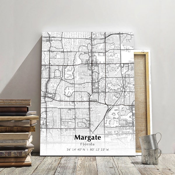 Margate City Map Print, Margate Florida Map Poster, USA City Street Map, Map of Margate, Modern City Map, Margate Poster Print, Wall Decor