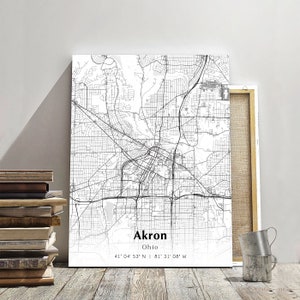 Akron City Map Print, Akron Ohio Map Poster, USA City Street Map, Map of Akron, Modern City Map, First house Gift, Minimalist Akron Decor