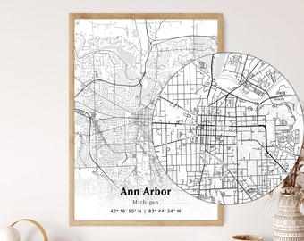 Ann Arbor City Map Print, Ann Arbor Michigan Map Poster, USA City Street Map, Map of Ann Arbor, Modern City Map, Ann Arbor Print