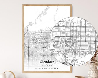 Glendora City Map Print, Glendora California Map Poster, USA City Street Map, Map of Glendora, Modern City Map, Glendora Print, Map Poster