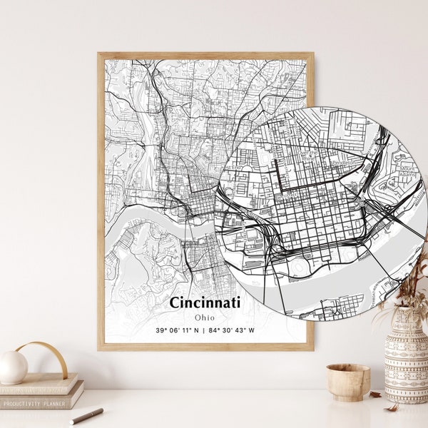 Cincinnati City Map Print, Cincinnati Ohio Map Poster, USA City Street Map, Map of Cincinnati, Modern City Map, Cincinnati Print