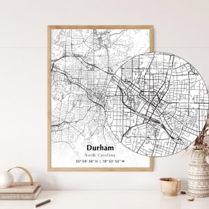 Durham City Map Print, Durham North Carolina Map Poster, USA City Street Map, Map of Durham, Modern City Map, Durham Wall Hanging Art