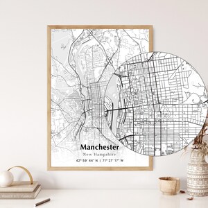 Manchester City Map Print, Manchester New Hampshire Map Poster, USA City Street Map, Map of Manchester, Modern City Map, Manchester Print