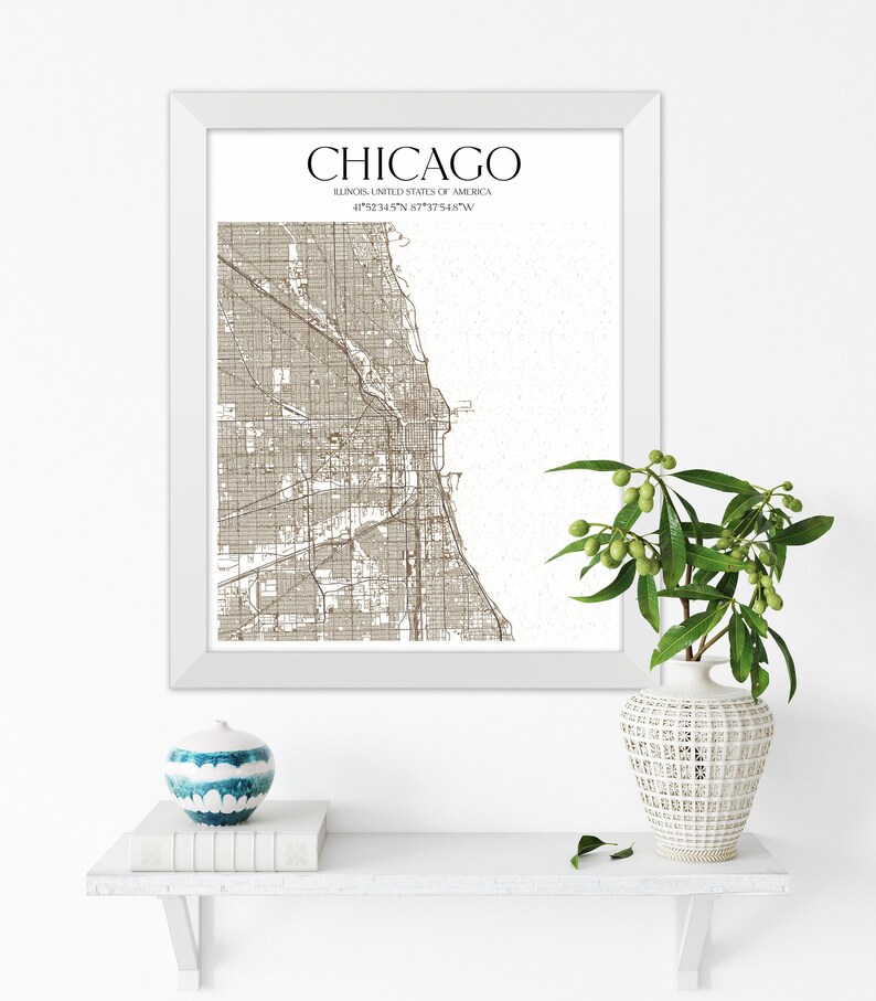 Map coordinates print VIntage map Chicago Illinois map Rustic Chicago Map Chicago map print Minimalistic map poster City maps artwork