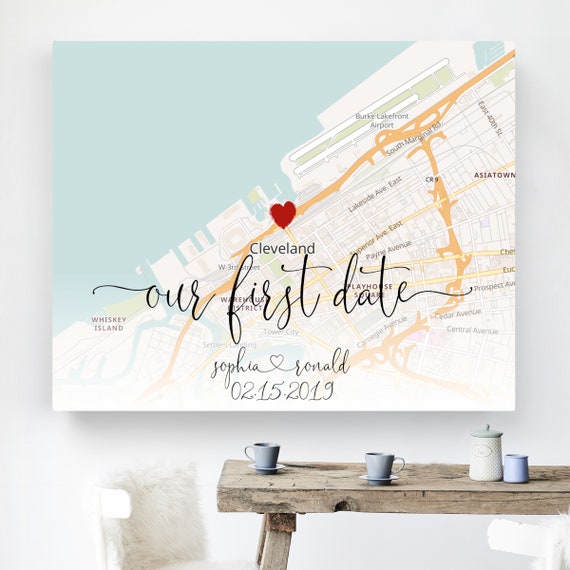 Husband anniversary gift, First date map on canvas, First anniversary gift, Husband Christmas gift, Custom map, Frame Wall Canvas