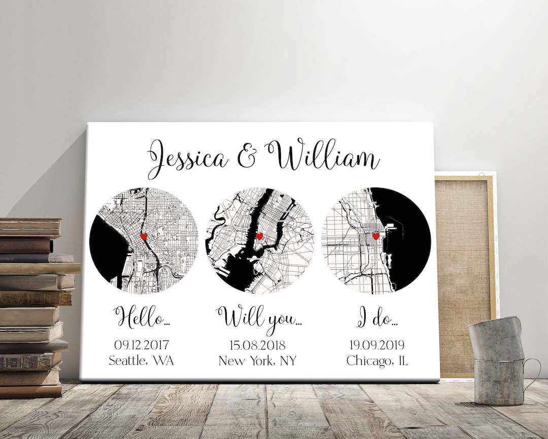 Anniversary Gift Map Print, Set of 3 Maps, Wedding Gift for Couple ...
