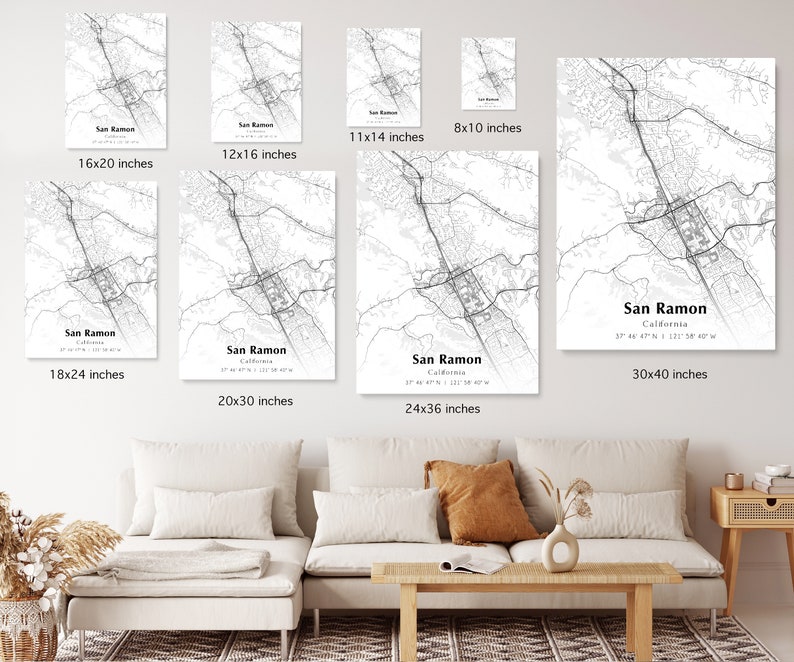 San Ramon City Map Print, San Ramon California Map Poster, USA City ...