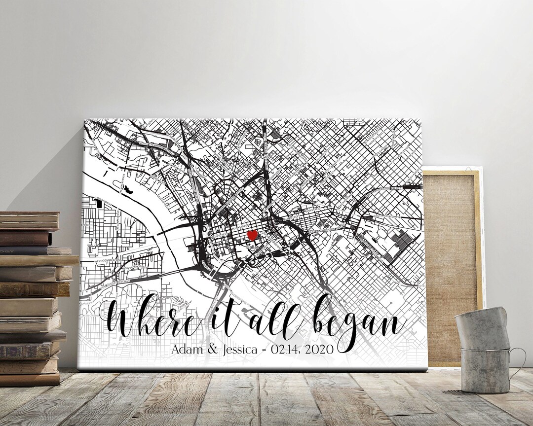 Custom Map Canvas Print, Anniversary Gift, Wedding Gift, Engagement