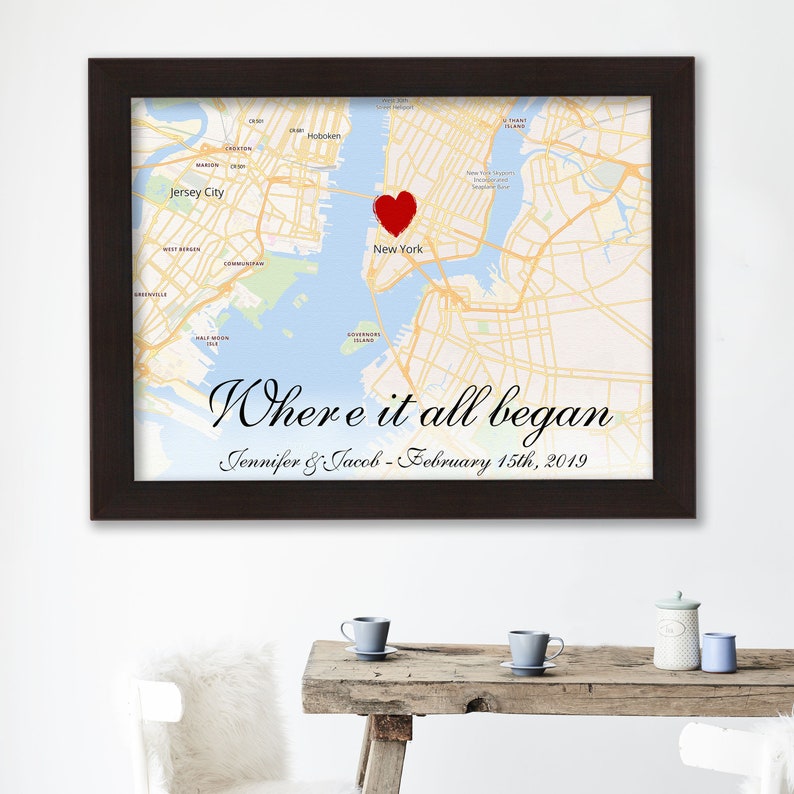 Husband anniversary gift, 1st anniversary gift print, Wedding anniversary canvas, Framed map print, Wood frame, Gift For Him, Custom map art image 4