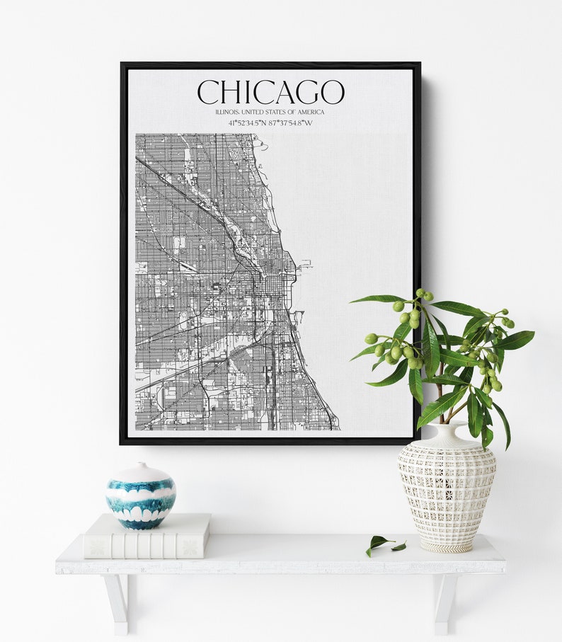 Made to Order Frame Wall Decor Chicago City Map Canvas Etsy