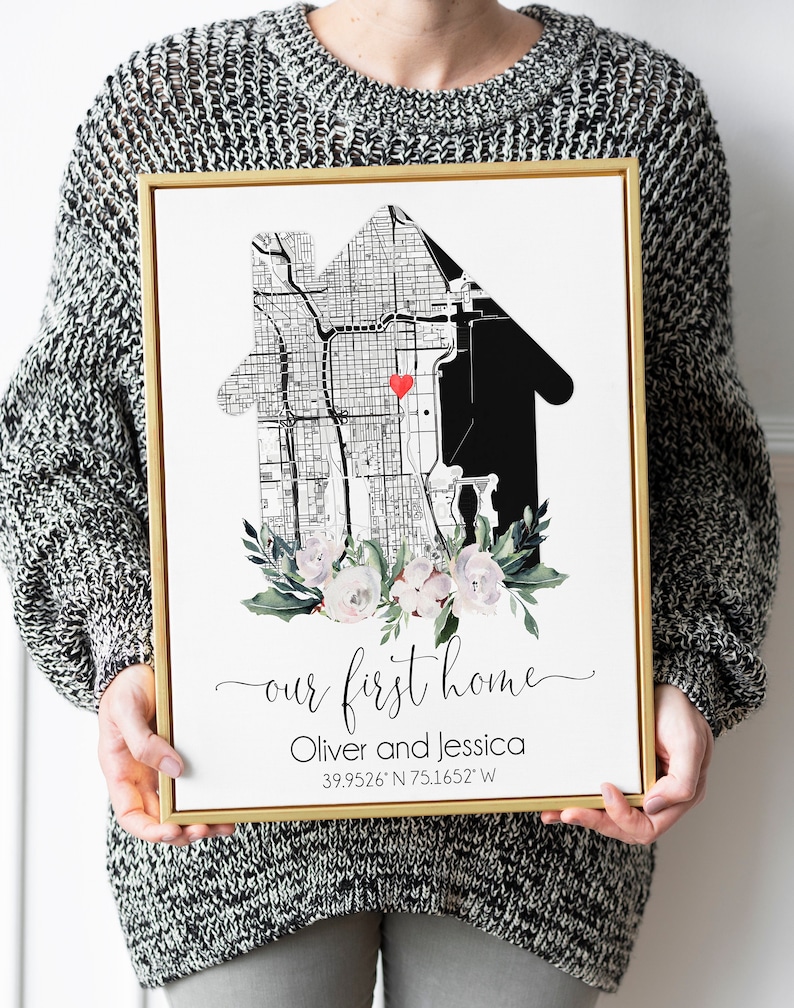 Custom Home Map, Our First Home, First Time Home Buyer, Personalized Housewarming Gift, First Home Gift Map, Our Home Map, Gift from Realtor image 1