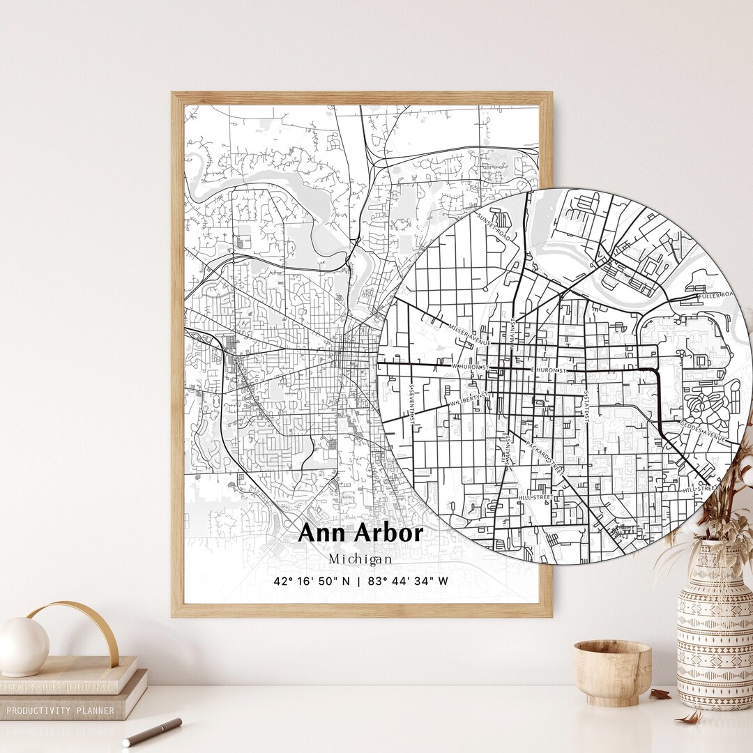 Ann Arbor City Map Print, Ann Arbor Michigan Map Poster, USA City Street Map, Map of Ann Arbor