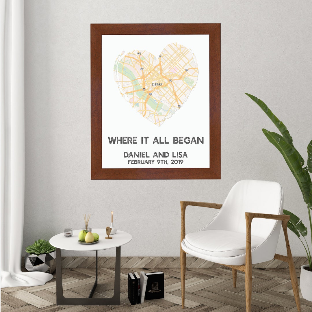 Wood Framed Map, Framed Personalized Map, Custom Design Map, City Map