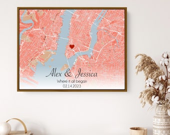 Where We Met Map, Valentines Day Gifts, Personalized Couples Gift, Custom Map, Boyfriend Gift, First Date Memory Map,  Where it all Began