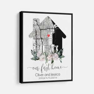 Custom Home Map, Our First Home, First Time Home Buyer, Personalized Housewarming Gift, First Home Gift Map, Our Home Map, Gift from Realtor Black Floater