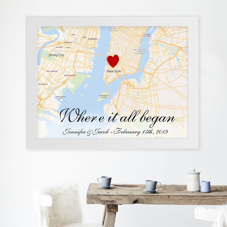 Husband anniversary gift, 1st anniversary gift print, Wedding anniversary canvas, Framed map print, Wood frame, Gift For Him, Custom map art image 3