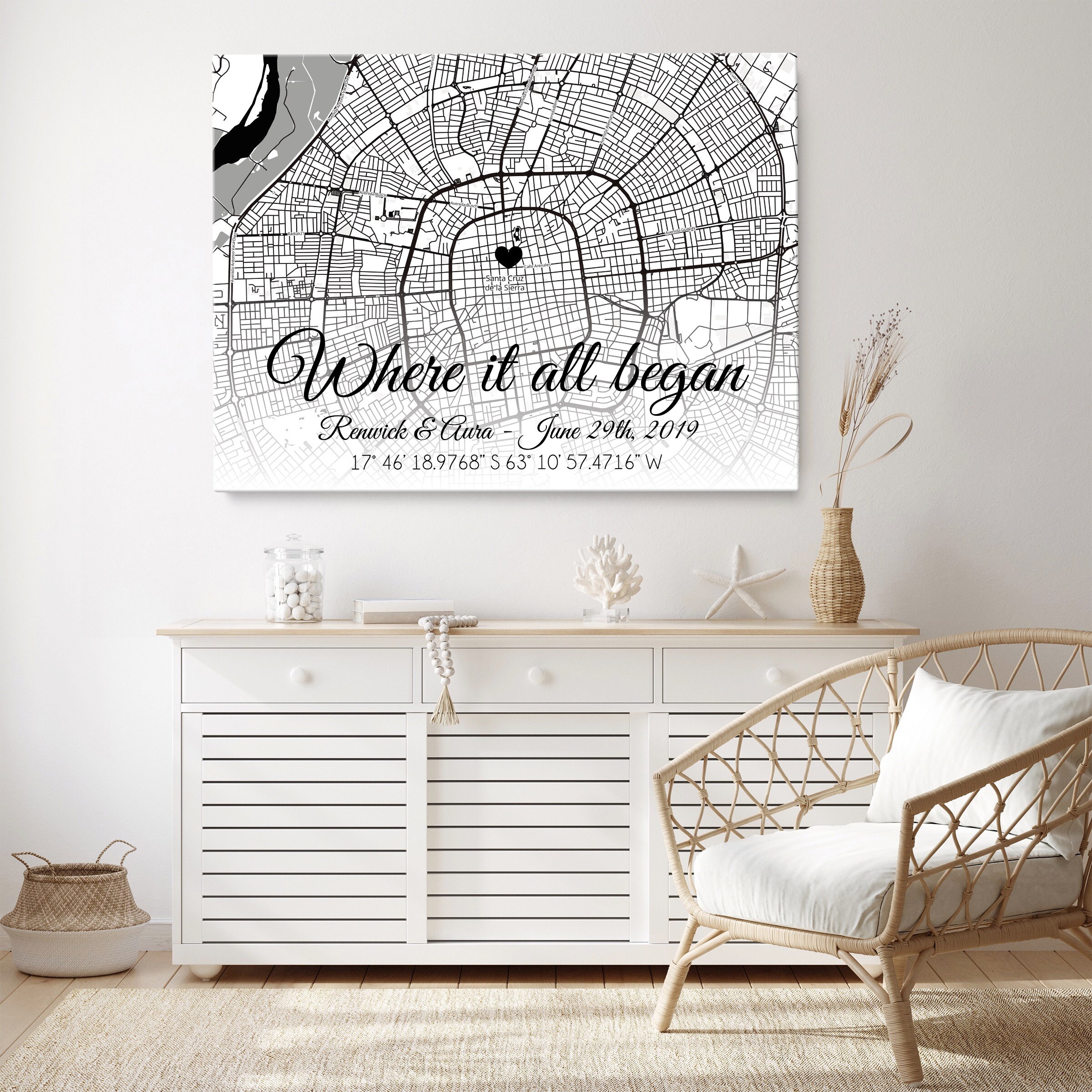 Custom map canvas print Custom map location Custom map | Etsy