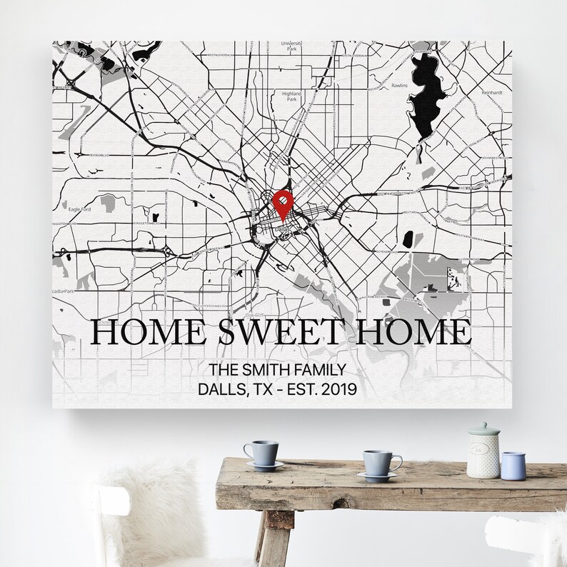 Personalized Map Canvas Print Home Address Map Family Sign | Etsy