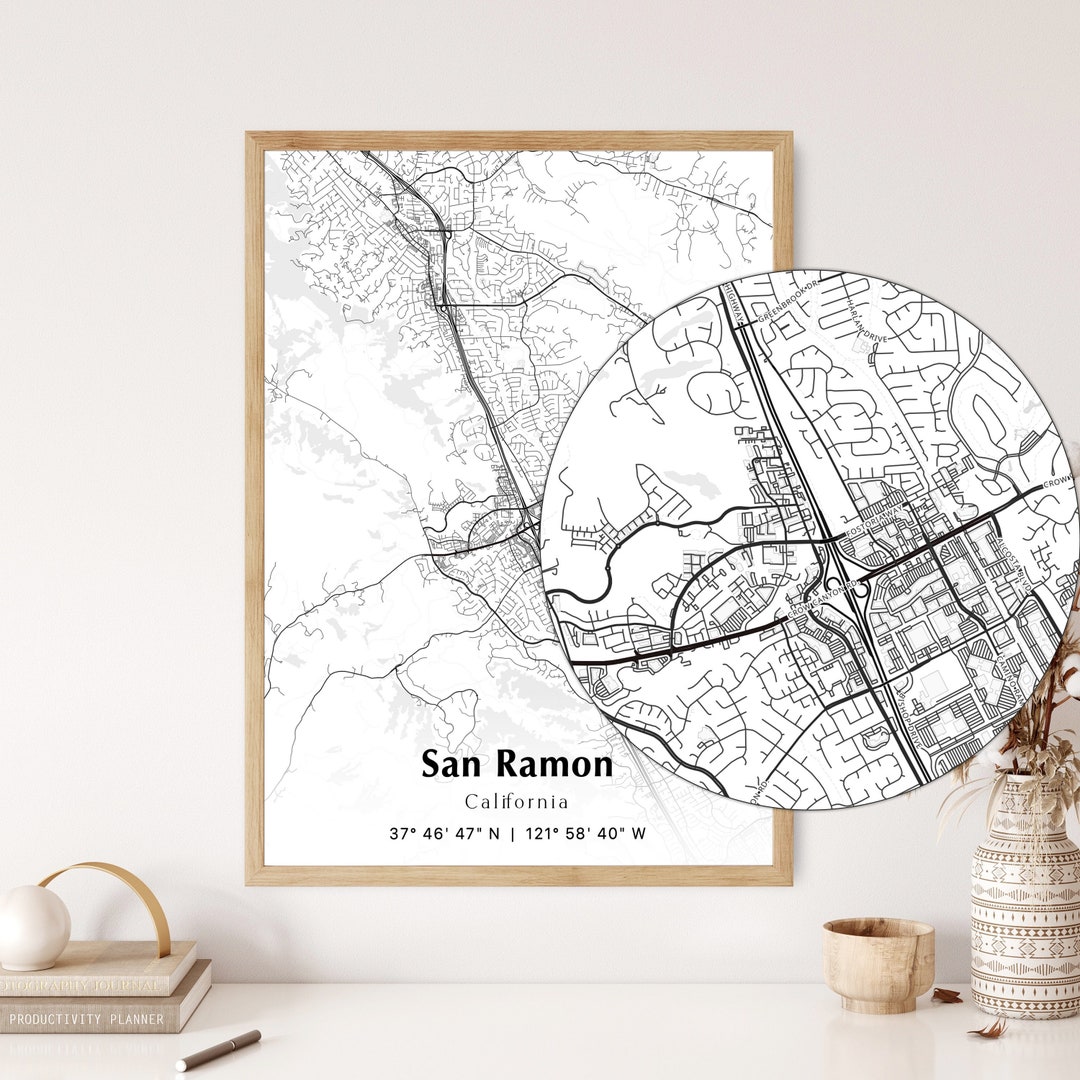 San Ramon Area Map San Ramon City Map Print, San Ramon California Map Poster, USA City ...