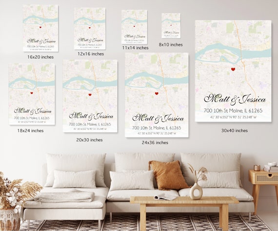 Any Location Map Canvas Any Address Map Canvas Framed Wall | Etsy