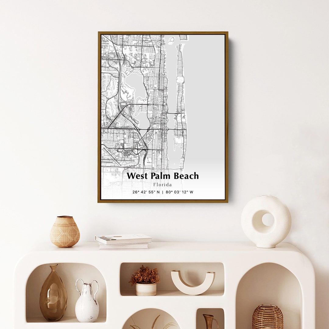 West Palm Beach City Map Print, West Palm Beach Florida Map Poster, USA ...