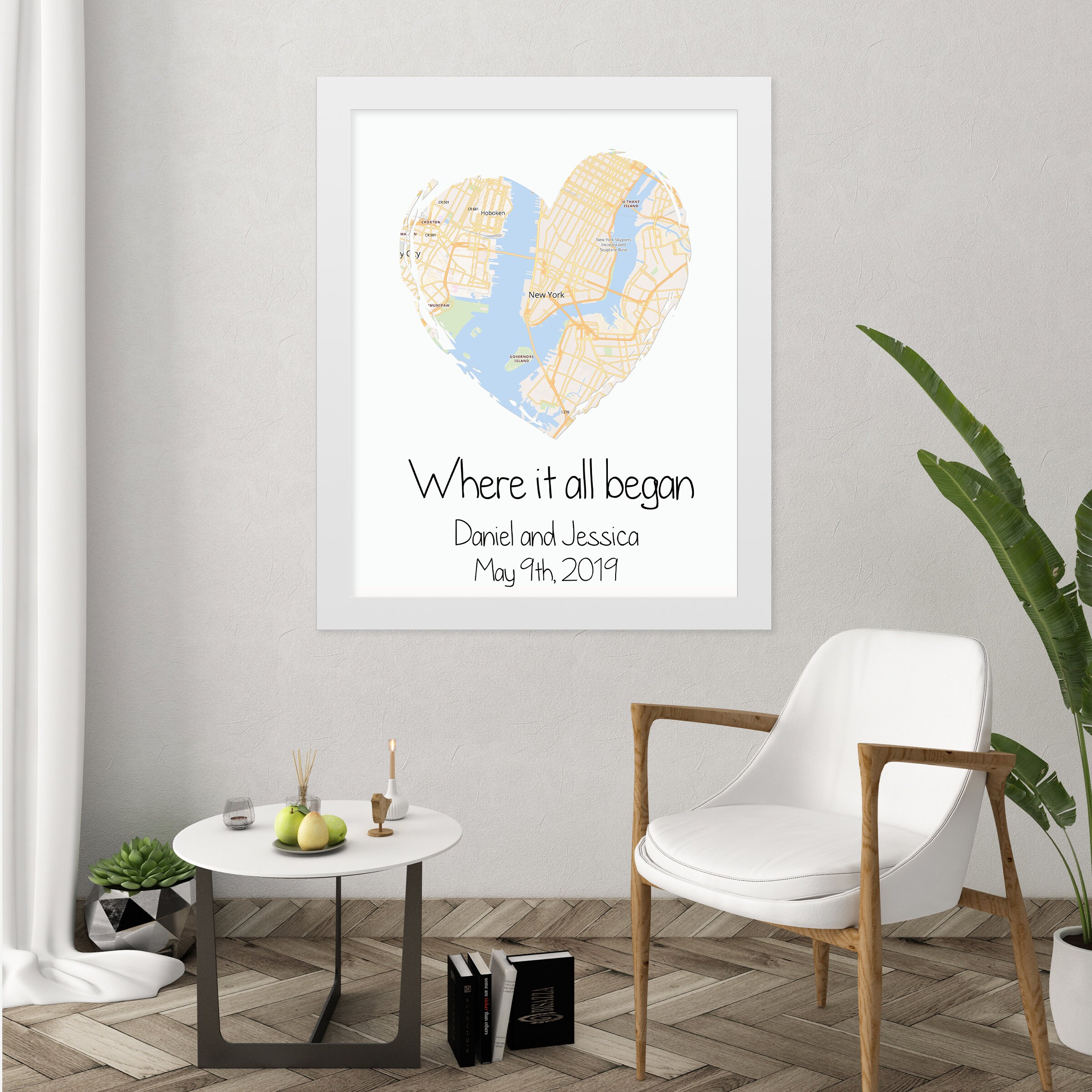Framed map print Any city map GPS map print Where it all | Etsy