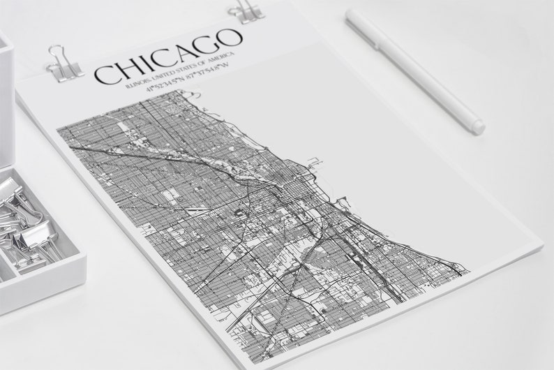 Map on canvas Framed wall poster Chicago map poster Poster Cities Map Chicago city Custom Wall Art Custom frame map Chicago city map