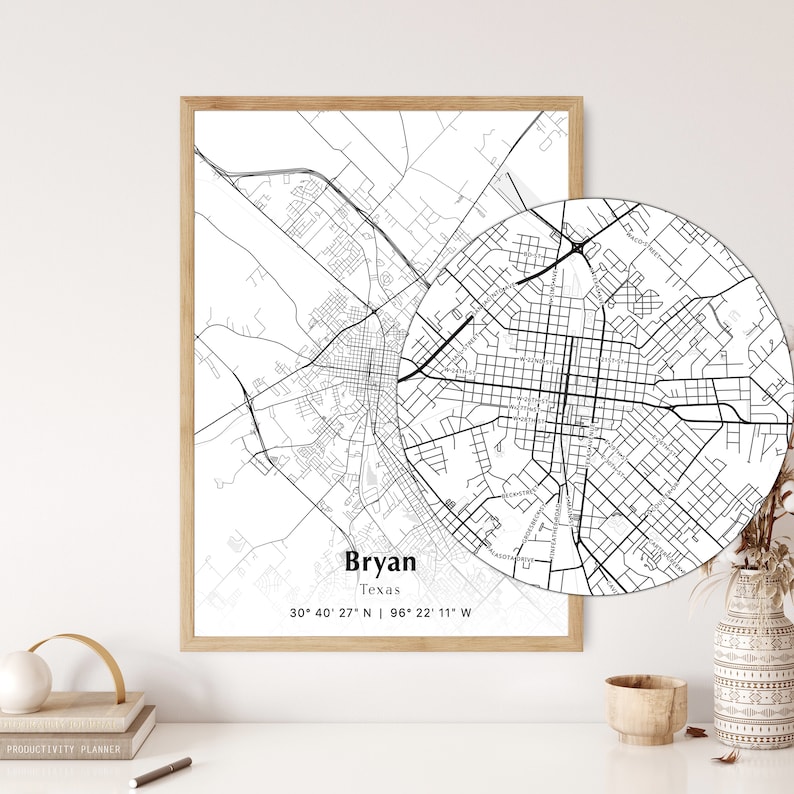 Bryan City Map Print, Bryan Texas Map Poster, USA City Street Map, Map ...