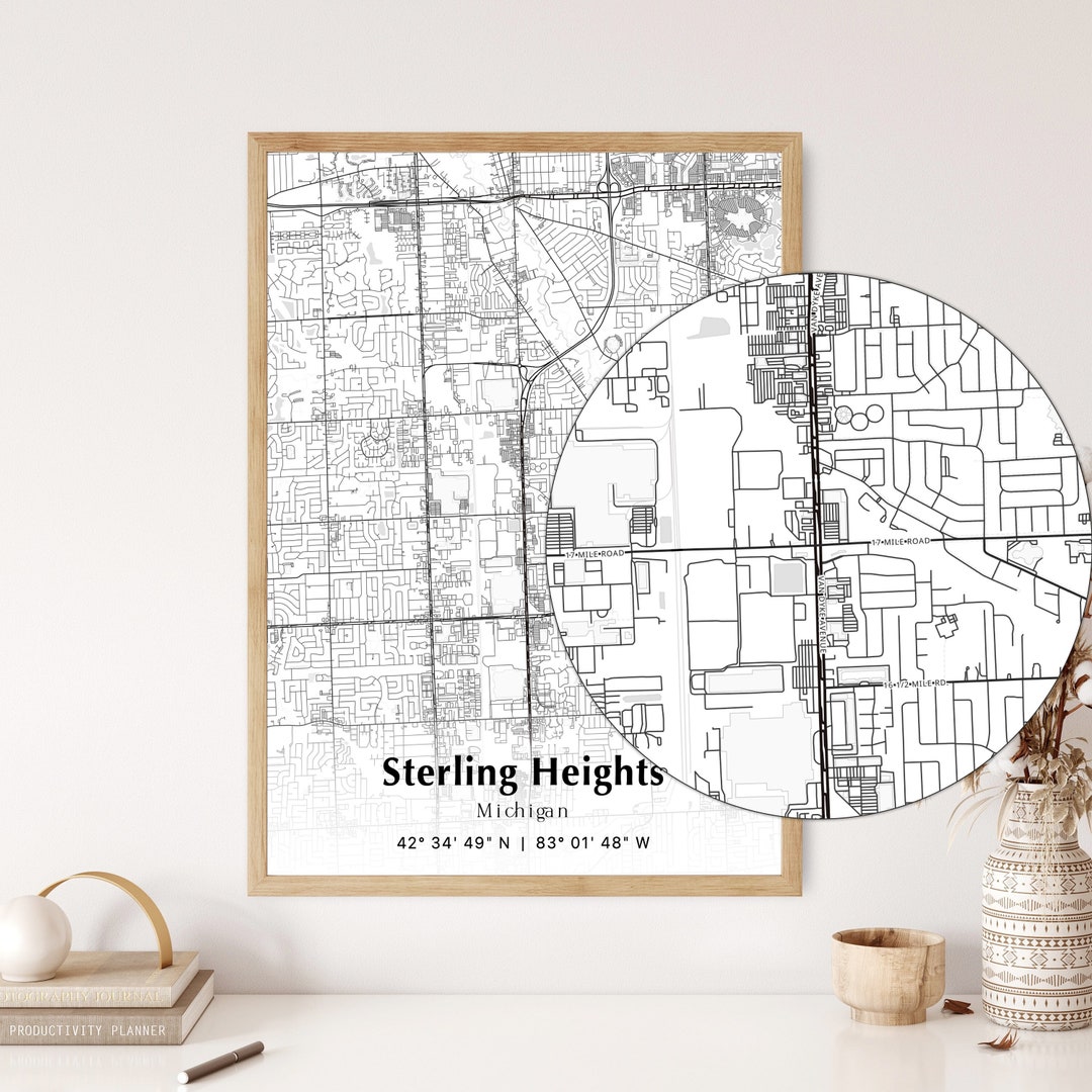 Sterling Heights City Map Print, Sterling Heights Michigan Map Poster
