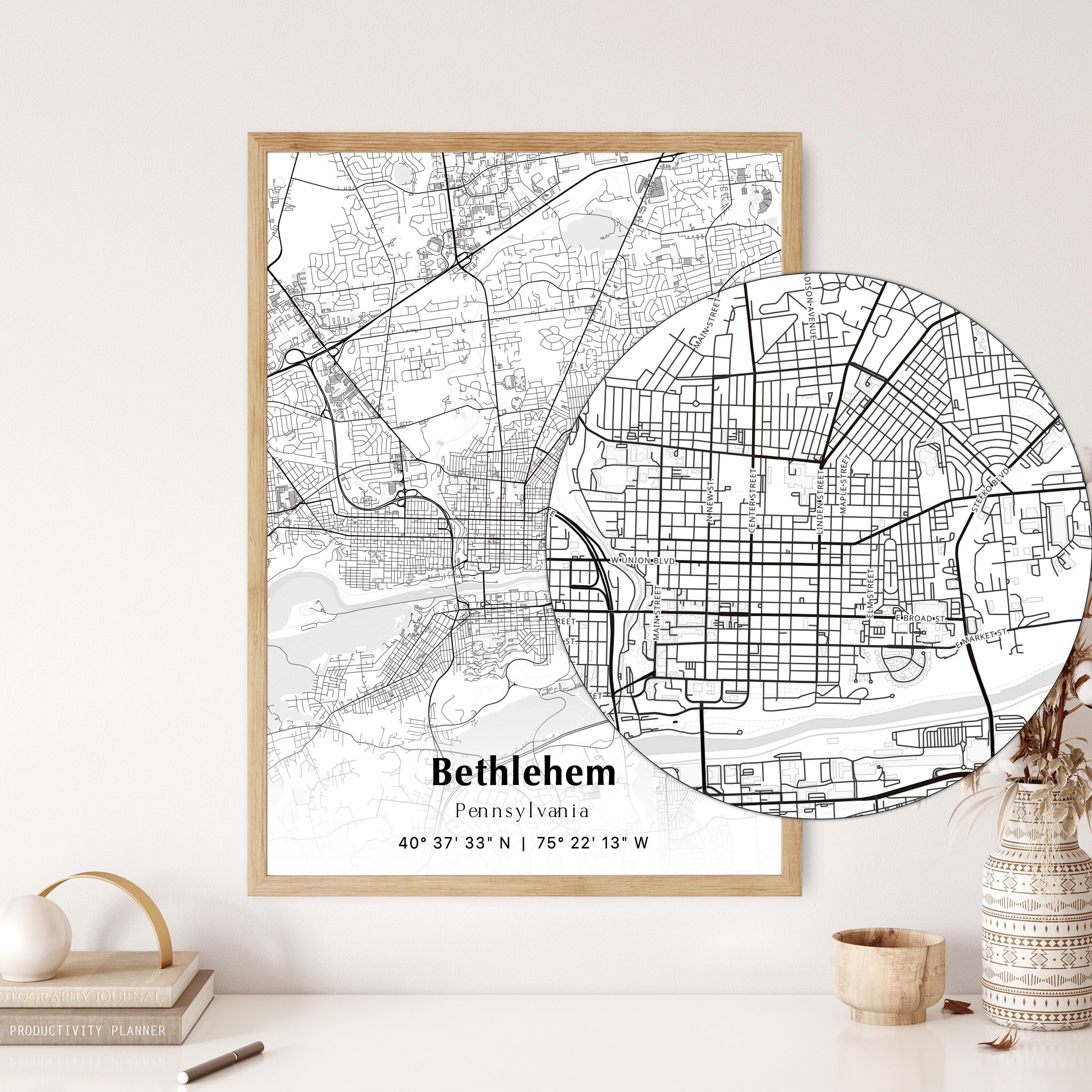 Bethlehem City Map Print Bethlehem Pennsylvania Map Poster