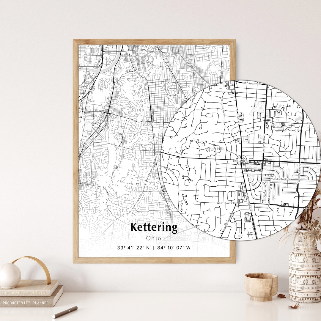 Kettering City Map Print, Kettering Ohio Map Poster, USA City Street