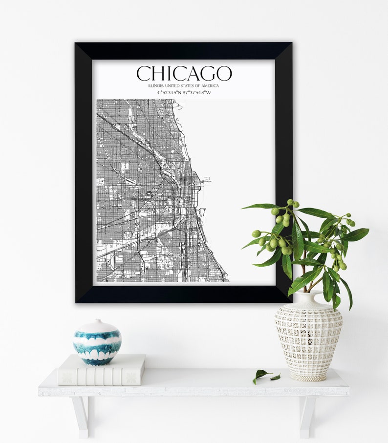 Map on canvas Framed wall poster Chicago map poster Poster Cities Map Chicago city Custom Wall Art Custom frame map Chicago city map