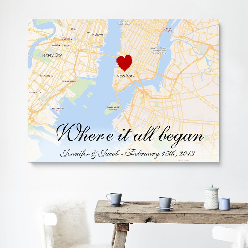 Husband anniversary gift, 1st anniversary gift print, Wedding anniversary canvas, Framed map print, Wood frame, Gift For Him, Custom map art image 2