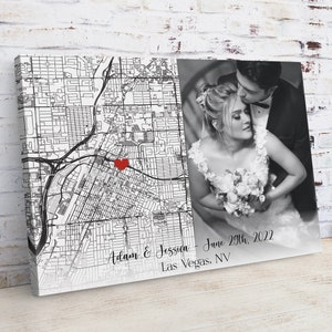 Custom anniversary gift for couple, Cotton Anniversary Gift, Paper Anniversary Gift, Photo and map canvas print, Custom Map Print