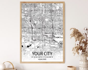 Any USA City Map Print, Custom USA City Map, Your City Map, Personalized Map, Poster Map, Custom Map Art,  Map Canvas Print, Any Coordinates