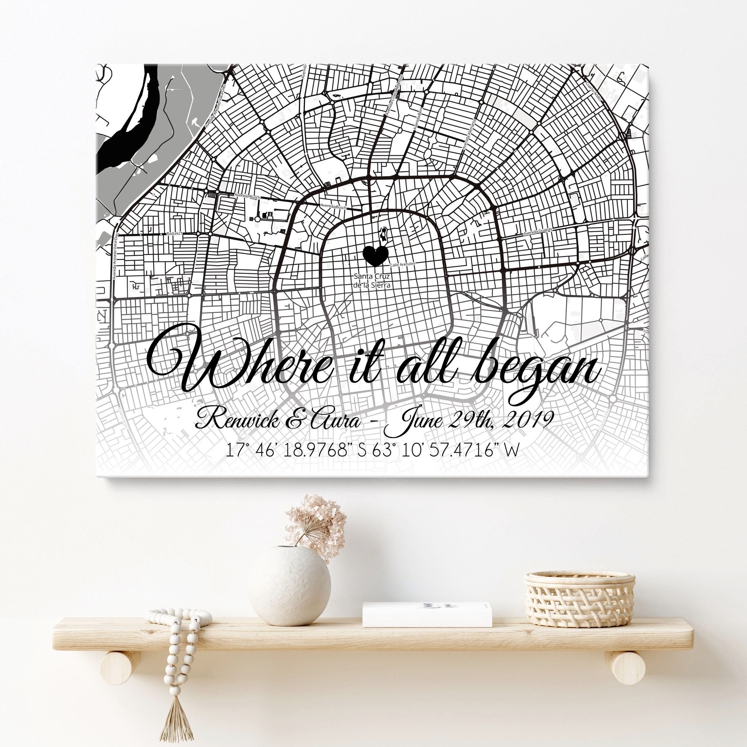 Custom map canvas print Custom map location Custom map | Etsy