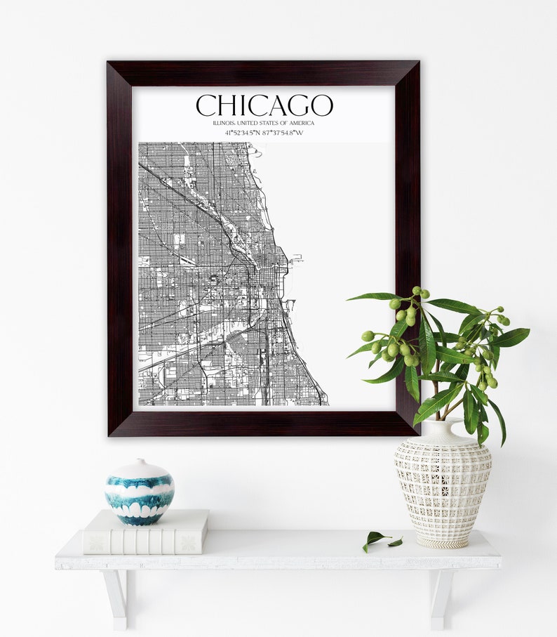 Map on canvas Framed wall poster Chicago map poster Poster Cities Map Chicago city Custom Wall Art Custom frame map Chicago city map