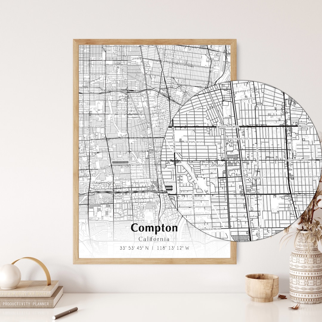 Map of Compton Digital File, Modern City Map, Compton Printable Map, Compton Map Printable